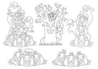 Obraz na płótnie Canvas Coloring book page for kids. Halloween theme. Cartoon style character. Vector illustration isolated on white background.