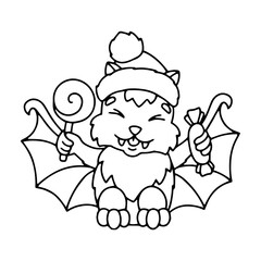 Cute bat. Coloring book page for kids. Cartoon style character. Vector illustration isolated on white background.