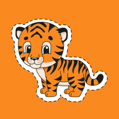 Sticker with contour. cartoon character. Animal theme. Colorful vector illustration. Isolated on color background. Template for your design.