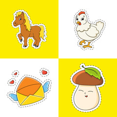 Set stickers with contour. cartoon character. Colorful vector illustration. Isolated on color background. Template for your design.