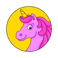 Horse unicorn head. Cartoon character. Colorful vector illustration. Isolated on white background. Design element. Template for your design, books, stickers, cards.