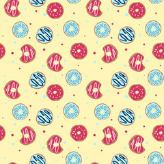 seamless pattern with glazed donuts. Bright juicy pattern on a yellow background