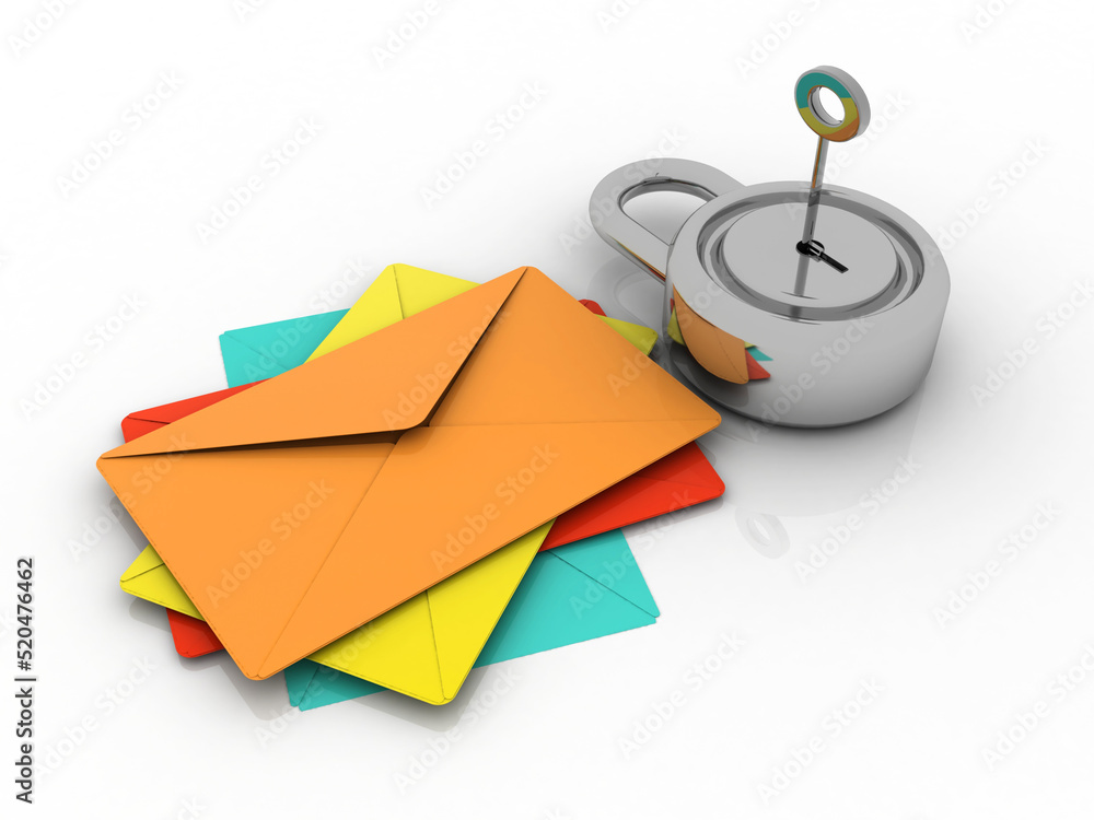 Poster 3d rendering envelope network protection lock