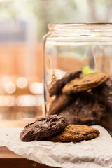 Delicious chocolate and honey cookies and a jar full of cookies.