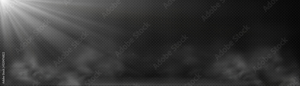 Poster overlay effect of white light ray, fog and dust isolated on transparent background. vector realistic