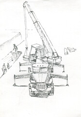 truck crane at work graphic sketch