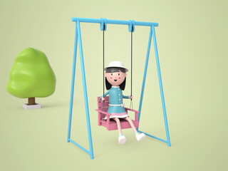 3D illustration Little girl feels happy in park rendering