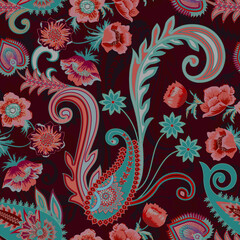 Fototapeta na wymiar Digital textile kalamkari Allover pattern design