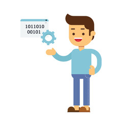  Man big data software engineer programmer with laptop