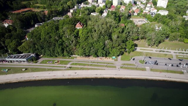 Establishing aerial view of Gdynia, Poland, Feliks Nowowiejski Seaside Boulevard