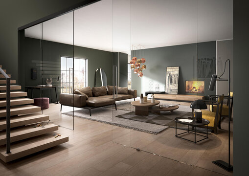 Modern Luxury Villa Interior, 3d Rendering