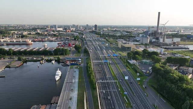 The Coentunnel two tunnels in the A10 highway near Amsterdam. Tunnel under the North Sea Canal. in Westpoort near the Coenhaven connects Zaanstreek with Amsterdam West, industrial port zone.
