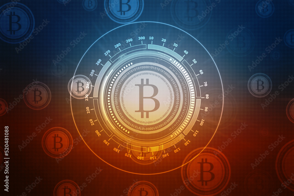 Poster global abstract bitcoin crypto currency blockchain technology world map background illustration