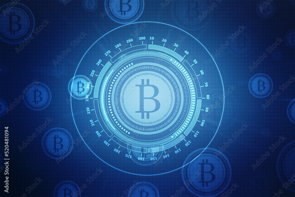 Poster global abstract bitcoin crypto currency blockchain technology world map background illustration
