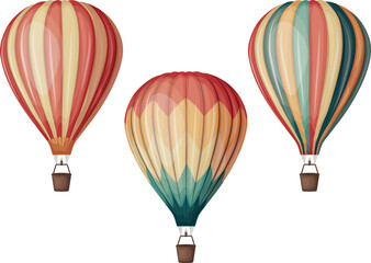 Fototapeta premium Balloons. A set of hot air balloons of different colors. Colored balloons flying across the sky. Vector illustration