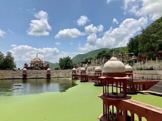 City palace and lake (green pond) in Alwar. Rajasthan, India - obrazy, fototapety, plakaty