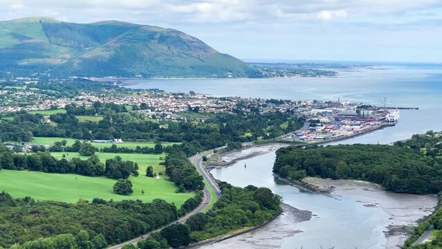 Flagstaff Viewpoint on Fathom Hill near Newry, you have a fantastic view over Carlingford Lough with the Mourne Mountains in the background.