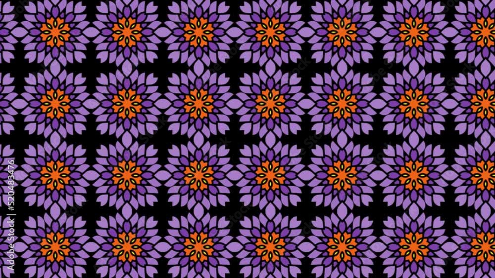Poster a colorful seamless pattern slide animation of consisting of geometrical figures and flower