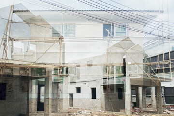 Beautiful double exposure image of housing project construction industry for real estate business and property development presentation and report background.