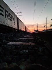 sunset on the railway track