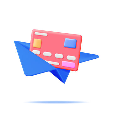 3D Bank Card in Paper Plane Isolated.