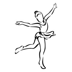 Fototapeta premium Dancing ballerina, silhouette of girl, vector illustration. Outline sketch.