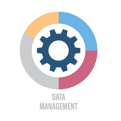 data management. Gear vector sketch on white isolated background.
