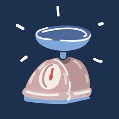 Cartoon vector illustration of Kitchen Scales. Kitchen measuring device. Weight scale