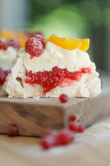 Dessert Pavlova. Delicious and beautiful breakfast. High quality photo