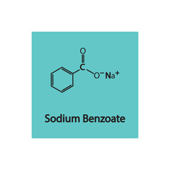 Sodium benzoate chemical structure on blue background.