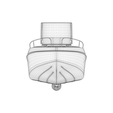 Motor boat wireframe from black lines isolated on white background. Front view. 3D. Vector illustration.
