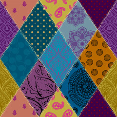 Patchwork textile pattern. Seamless quilting design background.