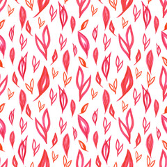Hand drawn Watercolor red abstract leaves seamless pattern on the white background. Scrapbook design elements. Typography poster, wedding invitation, postcard, label, banner design.