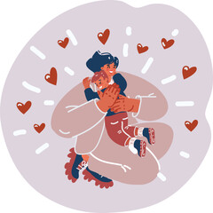 Vector illustration of strong hugs of mom and son