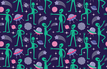 Cute space pattern with aliens.