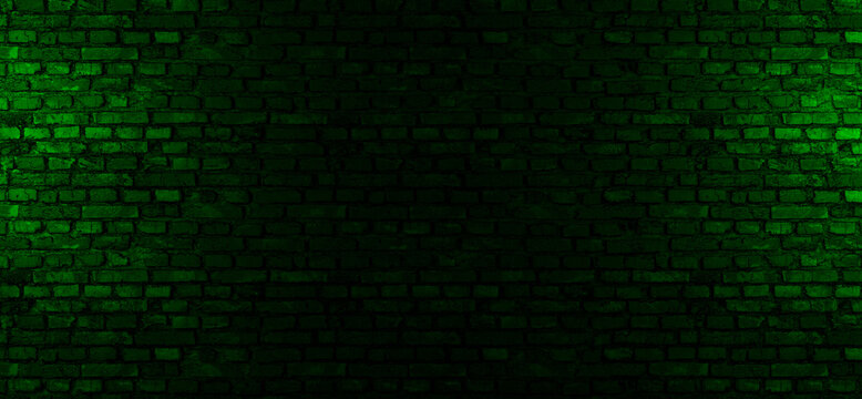 Dark brick wall, green light, background image