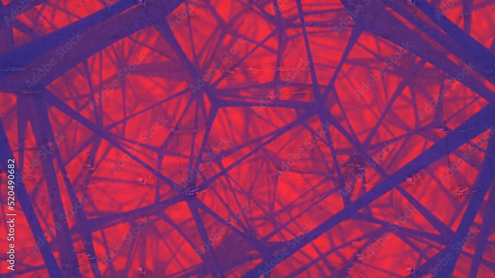 Poster Red light shines through a moving geometric structure. 3d render loop animation