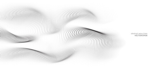 3D Vector wave lines pattern smooth curve flowing dynamic black isolated on white background for concept of technology, digital, communication, science, music