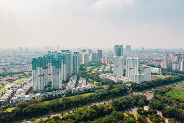 Fototapeta na wymiar Aerial view of apartment buildings at benyamin suaeb street. Kemayoran, Jakarta