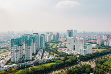 Fototapeta na wymiar Aerial view of apartment buildings at benyamin suaeb street. Kemayoran, Jakarta