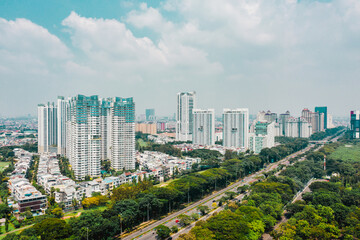 Aerial view of apartment buildings at benyamin suaeb street. Kemayoran, Jakarta