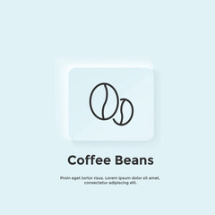 Coffee beans line icon, Neumorphic style button. Vector UI icon Design.  Neumorphism.  Vector line icon for Business and Advertising