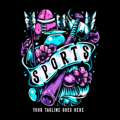 t shirt design sports with sports with various sports element