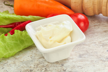 Organic mayonnaise sauce in the bowl