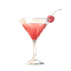 Beautiful image with watercolor hand drawn alcohol cocktail lemonade glass. Stock clip art illustration.