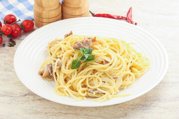 Spaghetti carbonara pasta with bacon