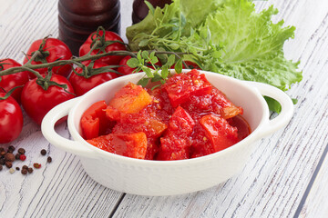 Hungarian lecho with tomato and paprika
