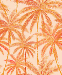 Retro Palm Vector illustration Seamless Pattern On Beige background Color, Palm Beach Pattern