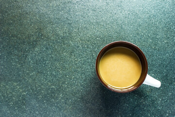 top view of coffee on table homemade drink concept