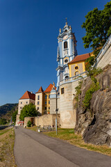 Fototapeta na wymiar Church of Durnstein in Wachau on Danube, an Unesco World Heritage SIte of Austria